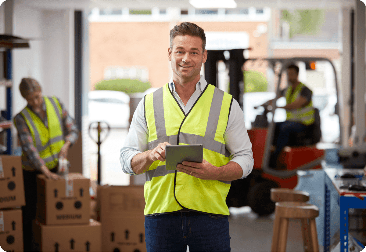 a logistics company employee using technology to provide good customer service
