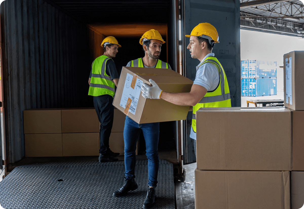amazon fulfilled by merchant helps improve logistics as seen here where warehouse workers organize many parcels from Amazon