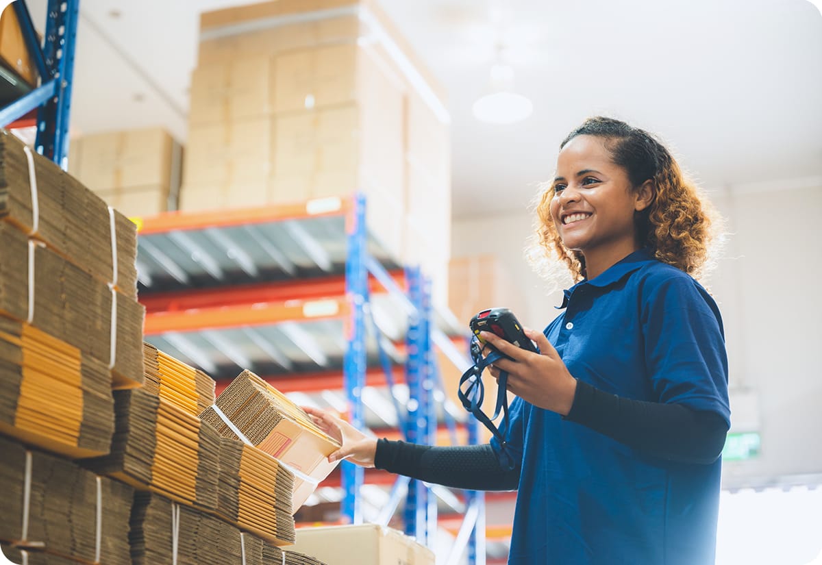 Warehouse employee conducting safety inventory
