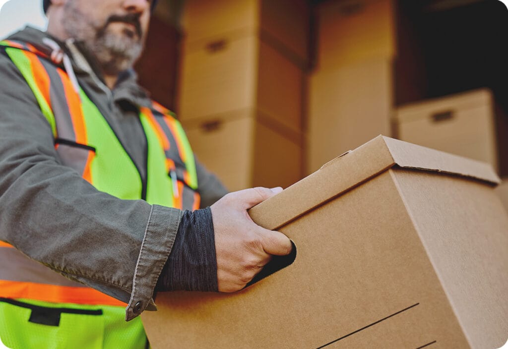 a warehouse worker loading a truck with cargo as part of the freight consolidation process